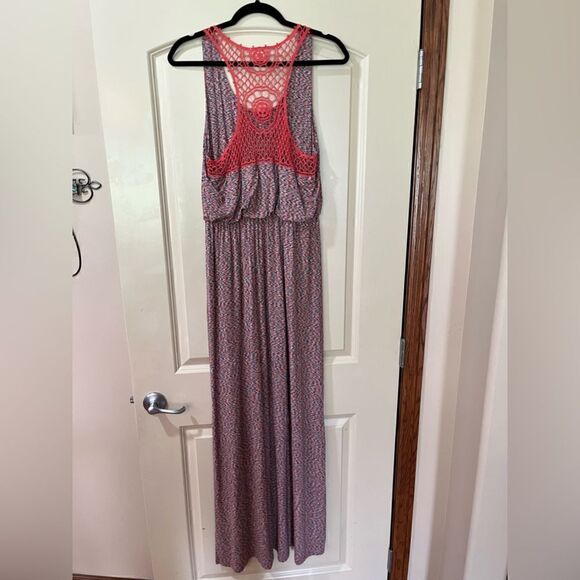 SUNDANCE Crochet Back Maxi Dress Coral White Blue Black Women’s Size Large - Picture 2 of 5